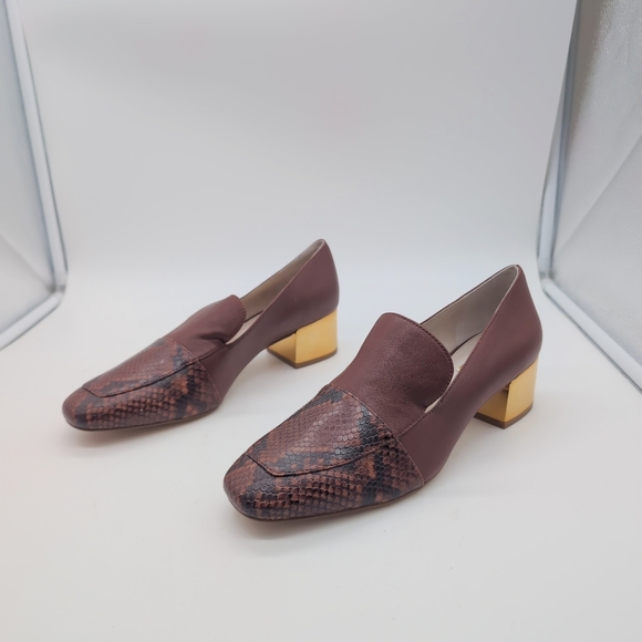 Louise Et Cie Sz 10 Burgundy Snake Toe Loafers with Gold Heel - Picture 2 of 10